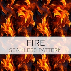 Peut inclure: Un motif sans couture représentant des flammes orange et jaunes sur un fond noir. Les flammes sont abstraites et semblent se déplacer et tourbillonner.
