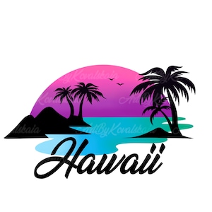 Hawaii PNG, Hawaii Clipart, Sunset, Palm trees, Digital Download
