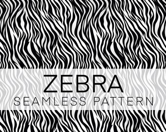 May include: Black and white zebra stripe pattern. Seamless pattern. "ZEBRA" text is centered at the top of the image.