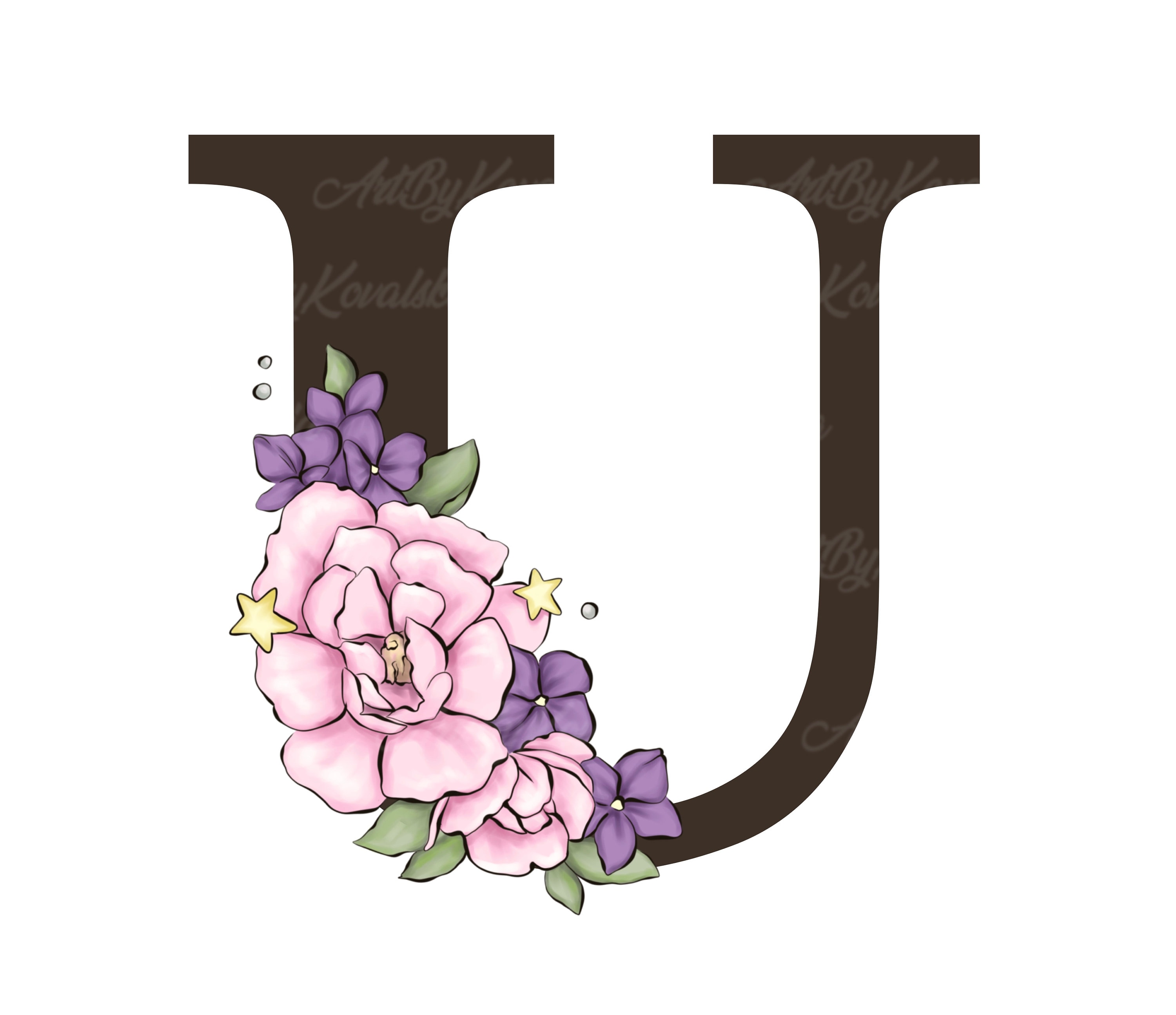 Letter U, Floral Alphabet Clipart, Letters Clipart, Flowers Clipart