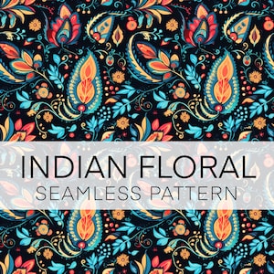 Indian Floral Seamless Pattern, Flowers Digital Paper, DIGITAL DOWNLOAD