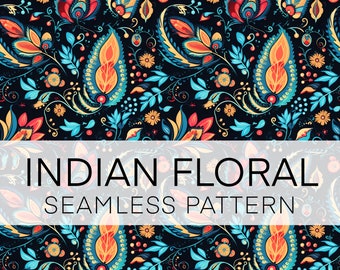 Indian Green Floral Pattern Seamless Digital Papers Printable Scrapbook ...