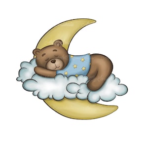 Clipart ours en peluche, ours en peluche dormant sur la lune PNG, téléchargement numérique
