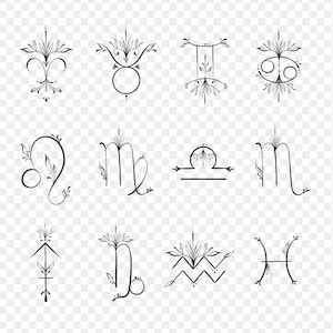 Ustaw znaki zodiaku, projekt tatuażu PNG, znak zodiaku, niestandardowy projekt PNG, projekt tatuażu dla kobiet, spersonalizowany projekt tatuażu, pobieranie cyfrowe