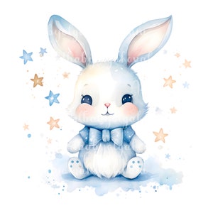 Watercolor Bunny Clipart, Cute Bunny PNG, Rabbit, DIGITAL DOWNLOAD