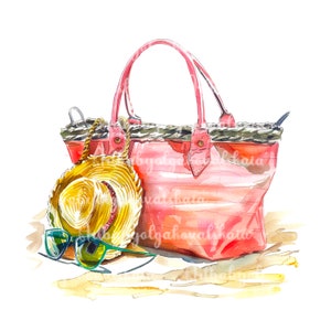 Watercolor Fashion Illustration, Beach Clip art PNG, Fashion Accessories, DIGITAL DOWNLOAD