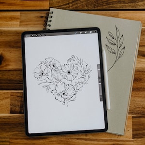 Heart Tattoo Design, Flower Tattoo PNG, Poppies, Tattoo Design For Women, Personalized Tattoo Design, Digital Download