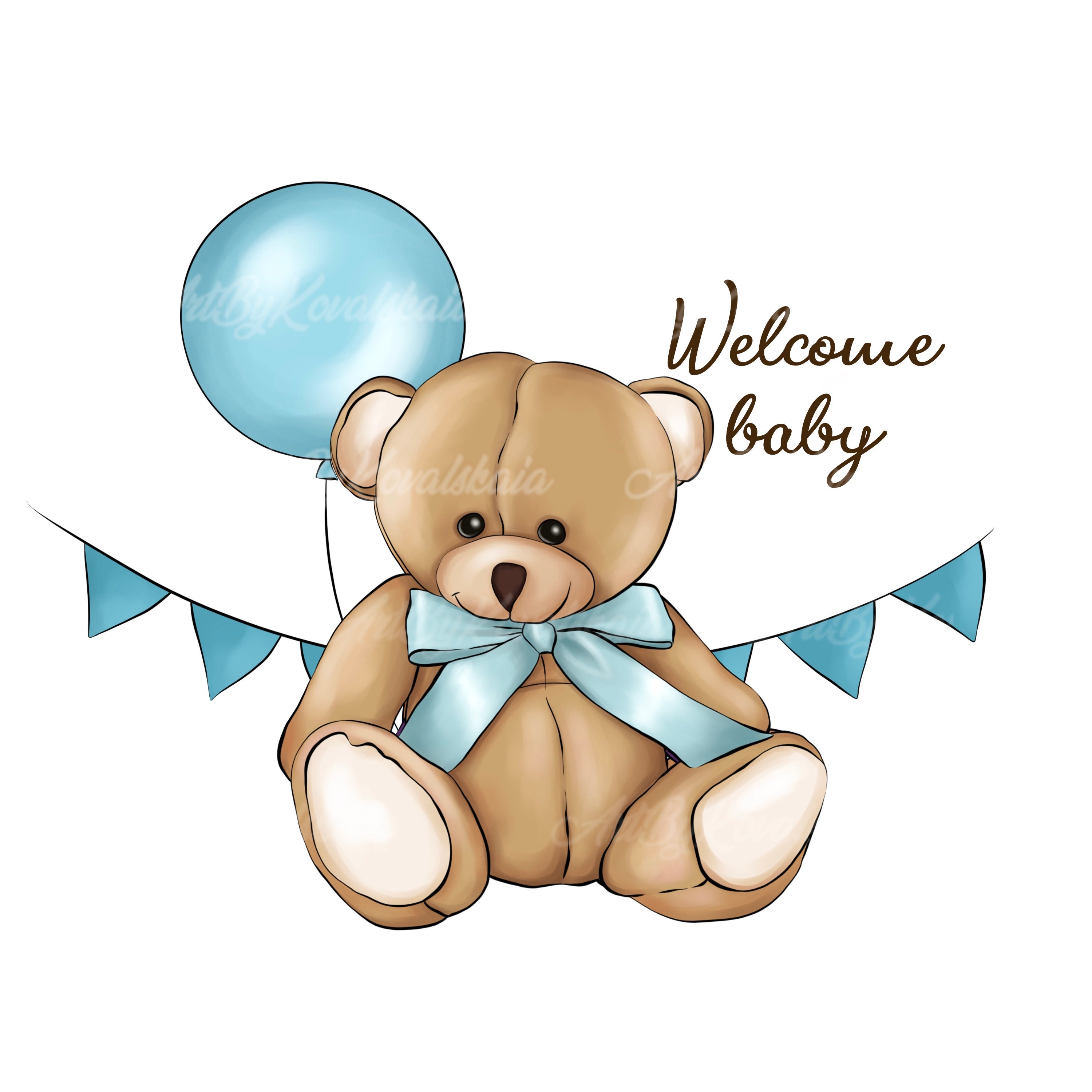 Teddy Bear Clipart, Thank You Tag, PNG, Baby Shower Clipart, Digital ...