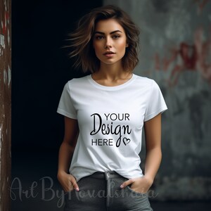 White tshirt Mockup, Canvas Mockup Tshirt Mock, Styled Shirt Mockup Model Womens Tee Mock, Canvas 3001, Tshirt Model Mockup