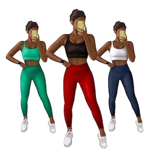 Gym Girls Clipart, Fashion Clipart, Sports Clipart, African American PNG, Fitness Girls Clipart, Fashion PNG, Digital Download