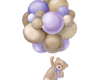 Watercolor Teddy Bear Clipart: Baby Shower PNG (Digital Download)
