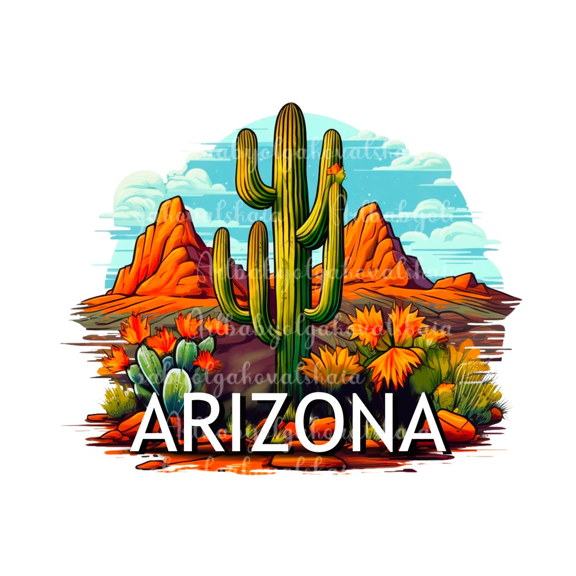 Arizona Lettering, Cactus PNG, Desert Clipart, Cacti, Digital Download ...