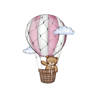 Teddy Bear Clipart, Teddy Bear PNG, Baby Shower Girl, Air Balloon PNG, Digital Download