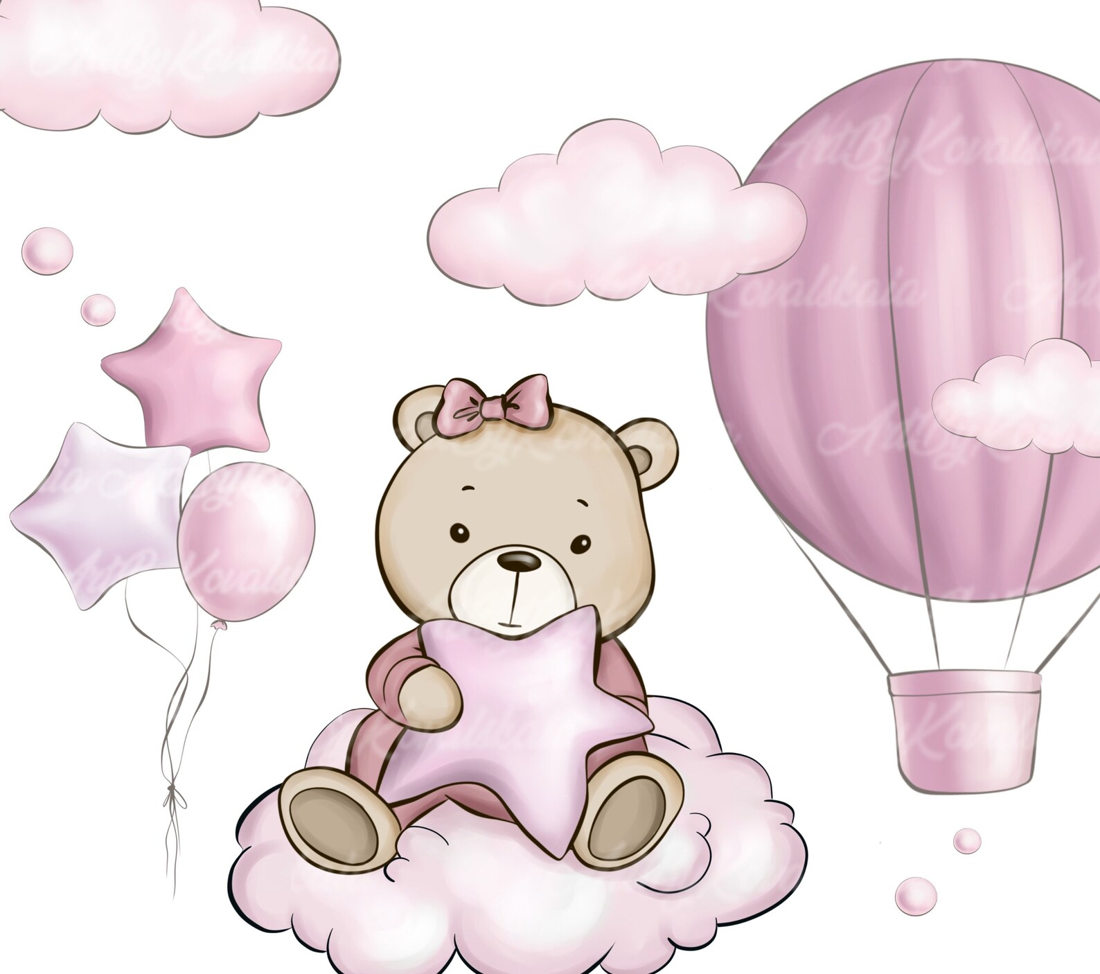 Teddy Bear Clipart: Pink Air Balloon PNG, Baby Shower (digital Download ...