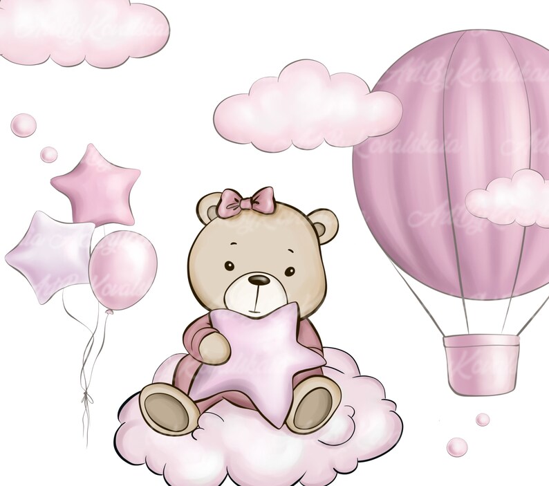 Teddy Bear Clipart: Pink Air Balloon PNG, Baby Shower (digital Download ...