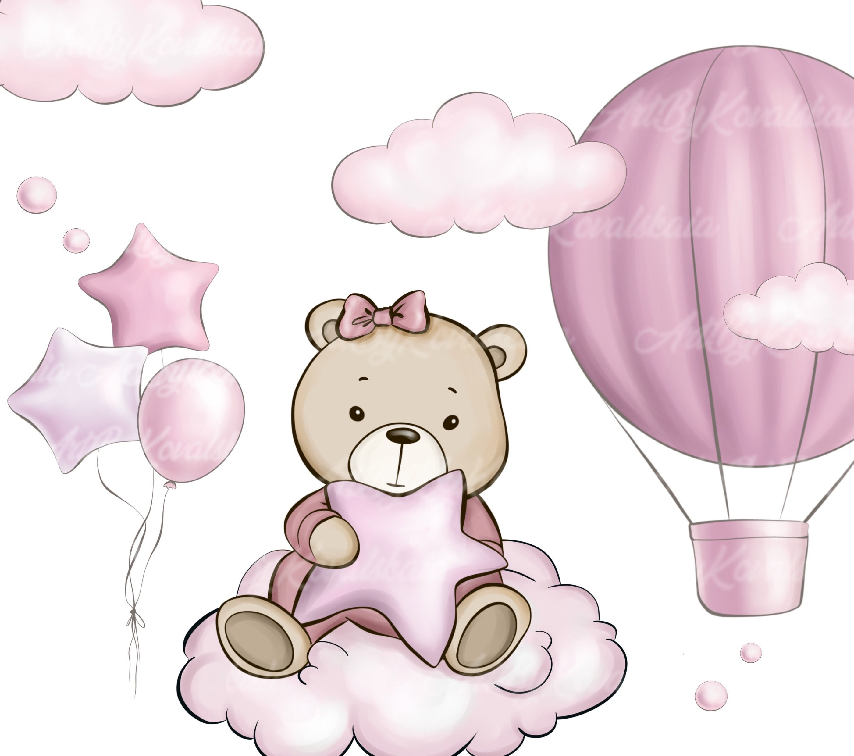 Teddy Bear Clipart: Pink Air Balloon PNG, Baby Shower (digital Download ...