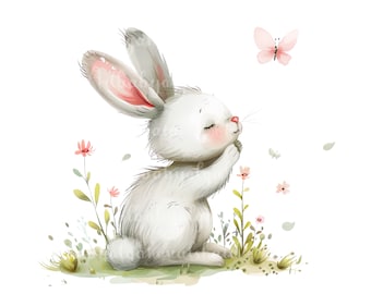 Bunny Clip art, Cute Bunny PNG, Watercolor Rabbit, Digital Download