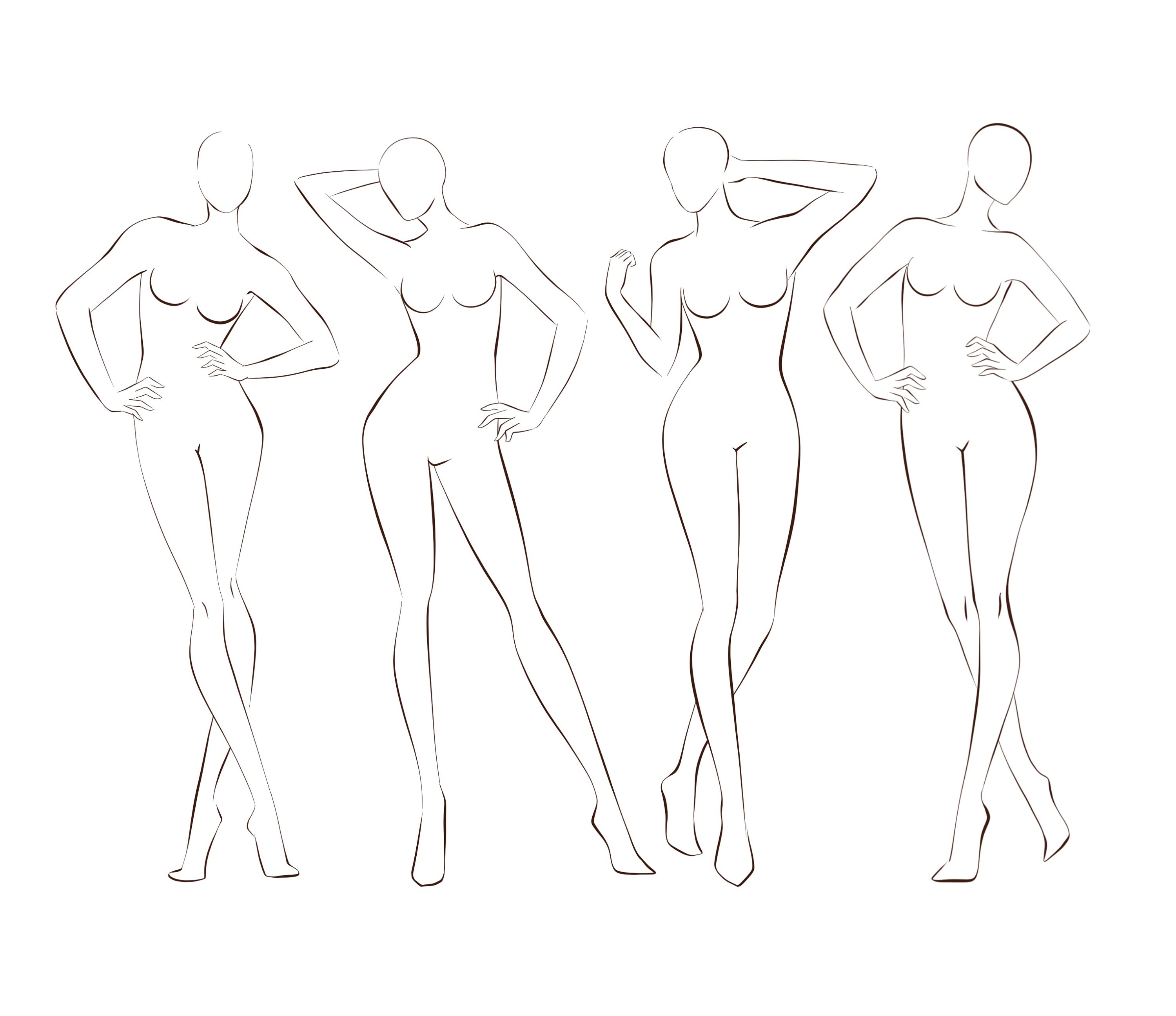 Female Fashion Croquis Template, Fashion Figure Sketches, Fashion Illustration, Digital Download