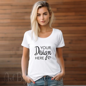 White tshirt Mockup, Canvas Mockup Tshirt Mock, Styled Shirt Mockup Model Womens Tee Mock, Canvas 3001, Tshirt Model Mockup