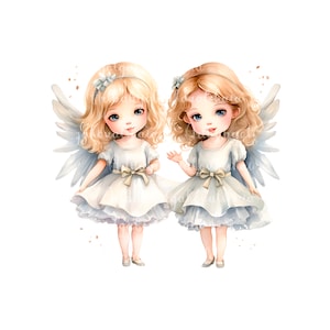 Watercolor Angels Clipart PNG, Baby Shower, Digital Download
