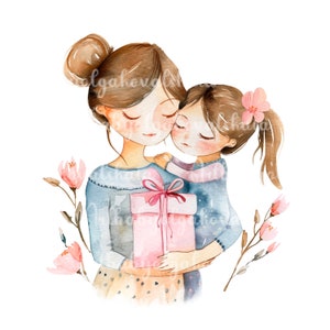 Mother&#39;s Day PNG: Mom and Daughter Watercolor Clipart (Digital Download)