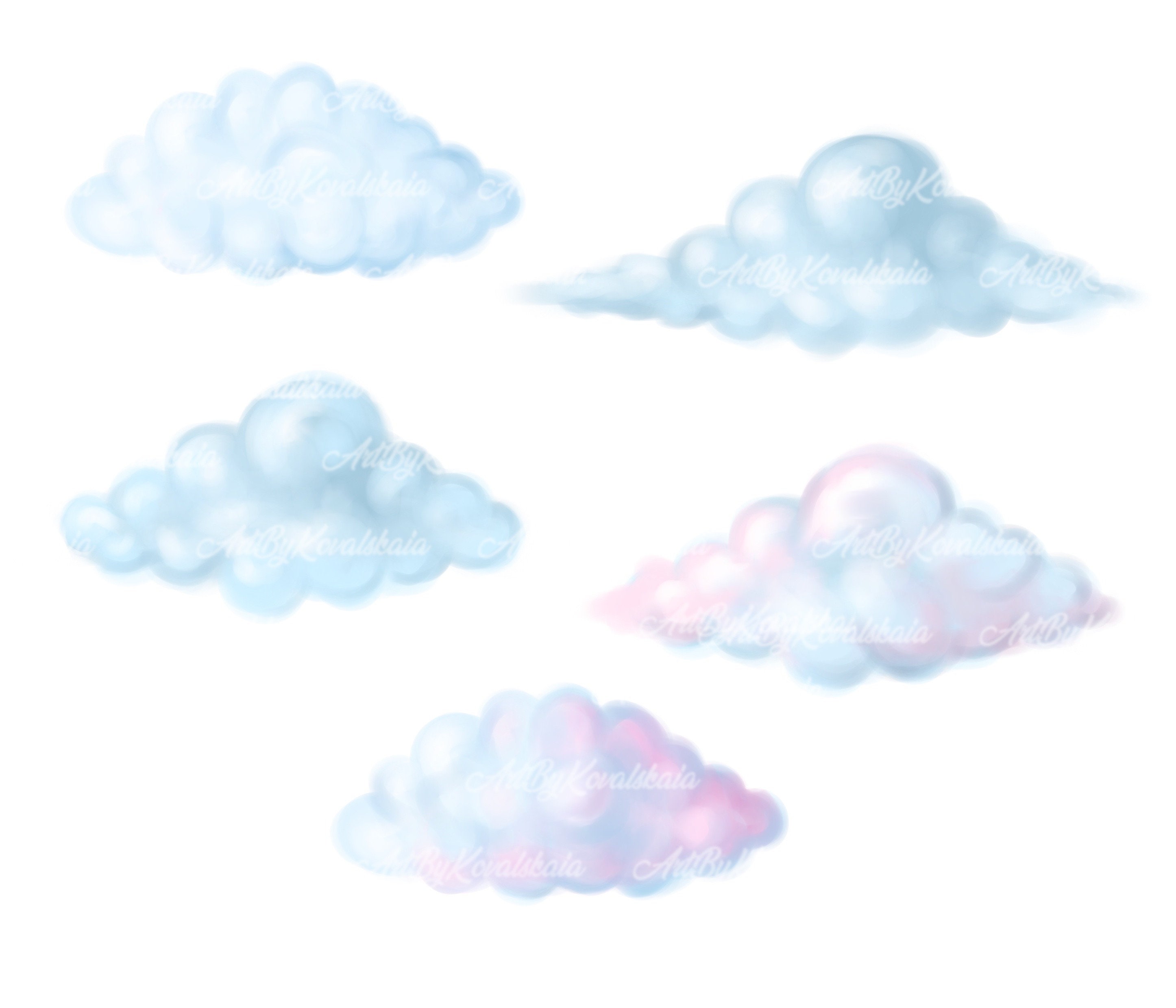 Digital watercolor clouds, PNG format.