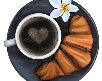 Coffee PNG, Coffee Clipart, Latte PNG, Croissant, Digital Download