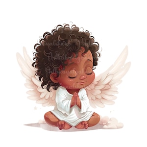 Angel Clipart, Child Angel Prayer PNG, African American Baby, Baby Shower, Digital Download