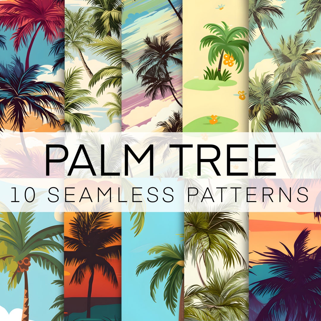 10 Tropical Digital Paper, Beach, Palm Tree Seamless Pattern Bundle ...