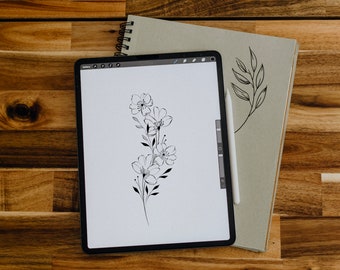 Diseño de tatuaje floral personalizado para mujer (descarga digital PNG)