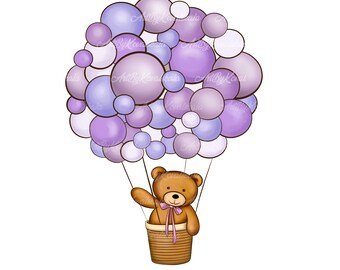 Teddy Bear Clipart, Air Balloon PNG, Baby Shower Girl, Digital Download ...