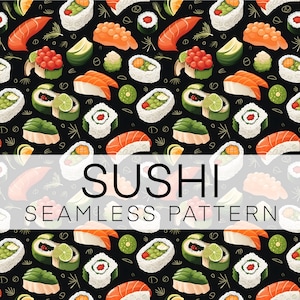 Seamless Pattern Sushi, Digital Paper, Food Wrap, Instant Download