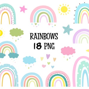 Boho Rainbow Clipart, Rainbows PNG, Digital Download