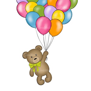 Teddy Bear Clipart, Balloons PNG, Bear PNG, Baby Shower Clipart, Digital Download, Commercial Use