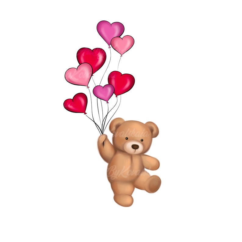 Teddy Bear With Heart Balloons PNG Clipart (digital Download) - Etsy