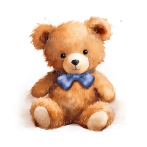 Watercolor Teddy Bear Clipart PNG, Baby Shower Boy, DIGITAL DOWNLOAD