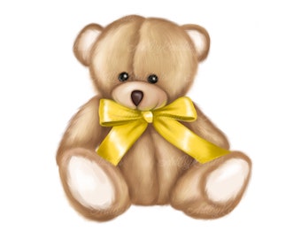 Clipart z misiem pluszowym: Puszysty miś w formacie PNG (pobieranie cyfrowe)