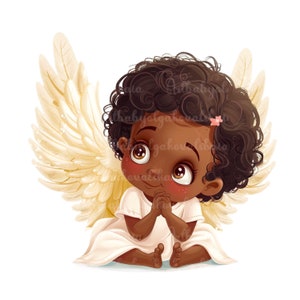 Angel Clipart, Child Angel PNG, African American Baby, Baby Shower, Digital Download