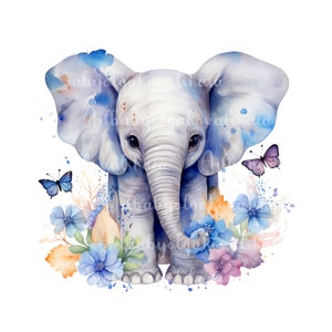 Clipart de elefante en acuarela: Baby Shower PNG (Descarga digital)