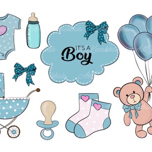 Teddy Bear Clip art, Baby Clipart, Blue Nursery Planner Stickers, Baby Shower Boy PNG, Digital Download