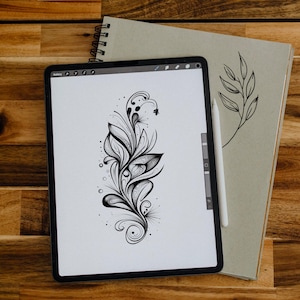 Custom Floral Tattoo Design: Abstract PNG (Digital Download)