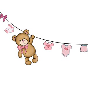 Teddy Bear Clipart, Bear PNG, Baby Shower Girl, PNG, Digital Download