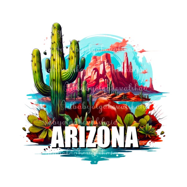 Arizona Lettering PNG, Cactus, Desert Clipart, Cacti, Digital Download