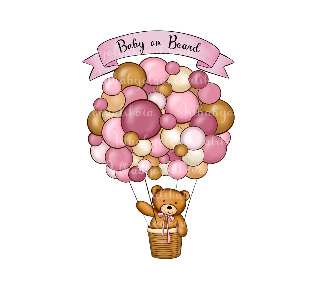 Teddy Bear Air Balloon Clipart: Baby Shower Girl PNG (digital Download ...