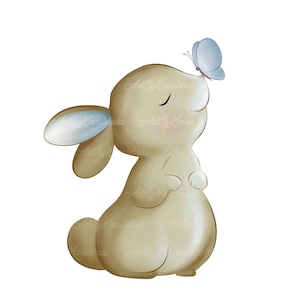 Bunny Clipart, Cute Bunny PNG, Rabbit, Baby Shower Boy, Digital Download