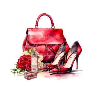 Watercolor Fashion Illustration, Purse Clipart PNG, Fashion Accessories, DIGITAL DOWNLOAD