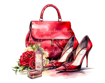 Watercolor Fashion Illustration, Purse Clipart PNG, Fashion Accessories, DIGITAL DOWNLOAD