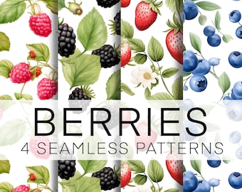 Watercolor Berries Seamless Pattern: Digital Paper (Digital Download)