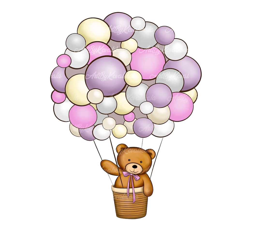 Teddy Bear Clipart, PNG, Baby Shower, Air Balloon PNG, Digital Download ...