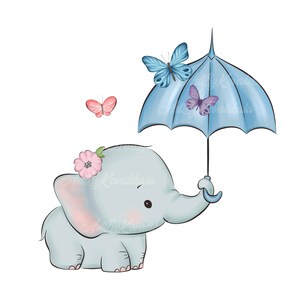 Elephant Clipart, Elephant Baby Shower, Elephant, Umbrella PNG, Baby Shower Boy, Digital Download
